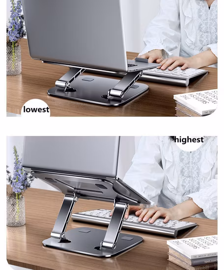 고품질 접이식 높이 조절 가능한 알루미늄 접이식 휴대용 조정 데스크탑 노트북 홀더 라이저 스탠드